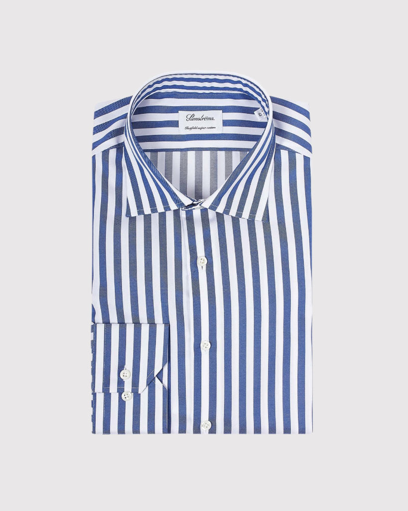 Fitted Body Stribet Skjorte Blå