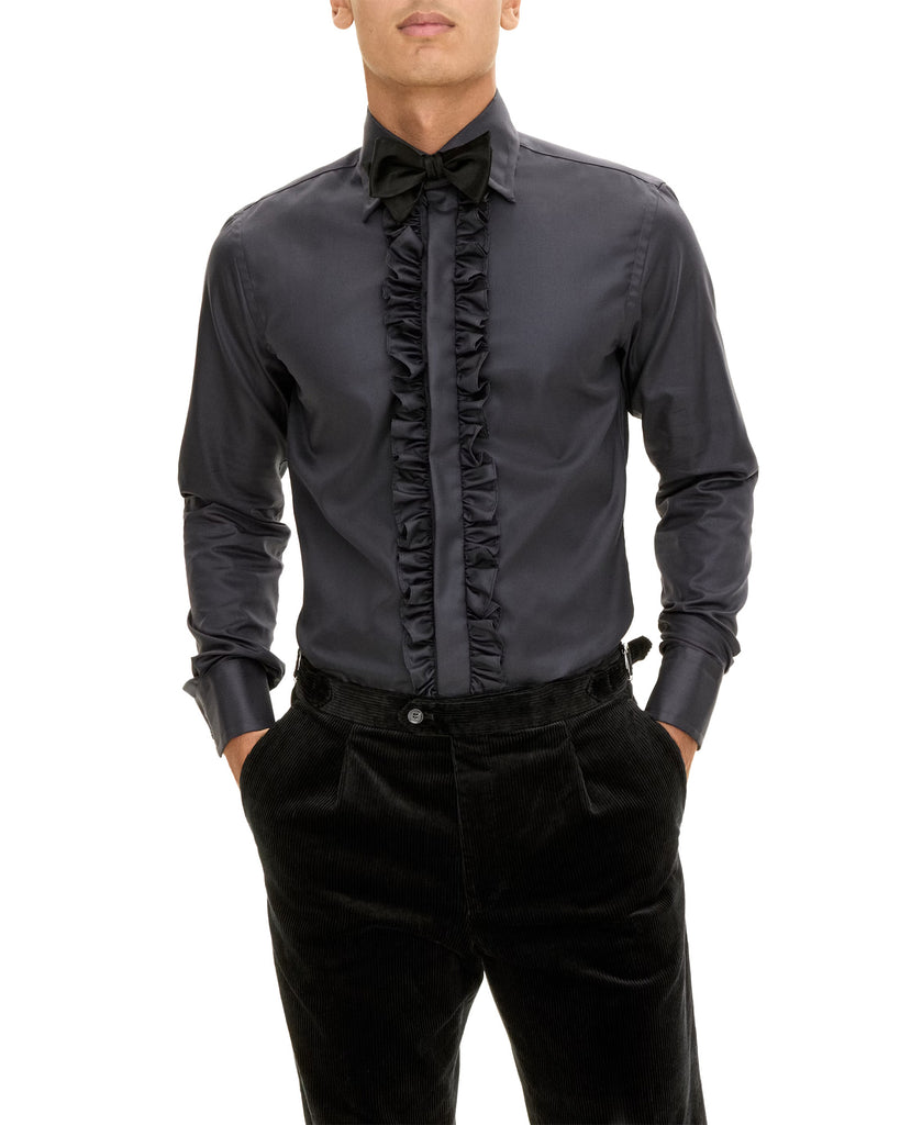 Slim Fit Ruffled Shirt Sort