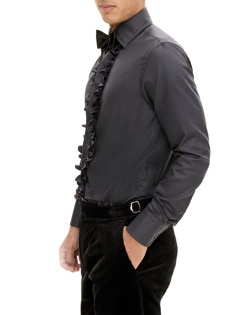 Slim Fit Ruffled Shirt Sort