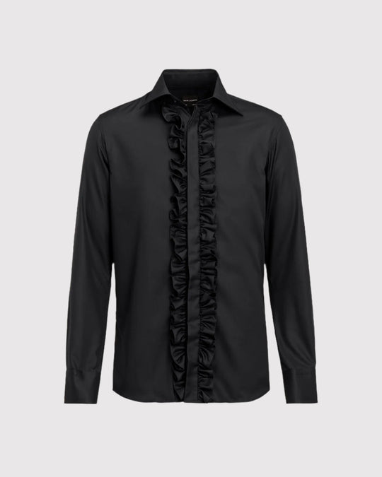Slim Fit Ruffled Shirt Sort