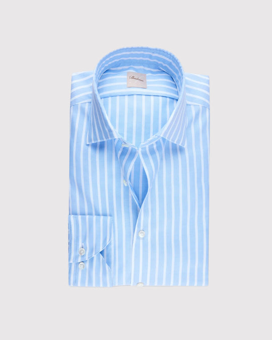 Slim Fit Stribet Oxford Lyseblå