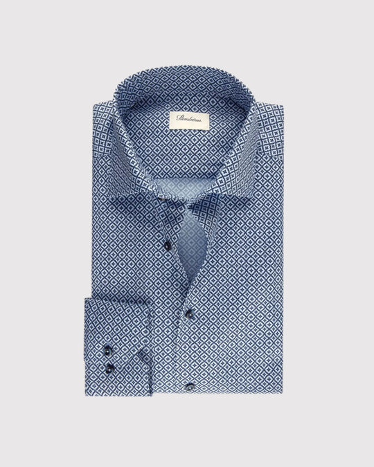 Slim Fit Mønstret Skjorte Blå