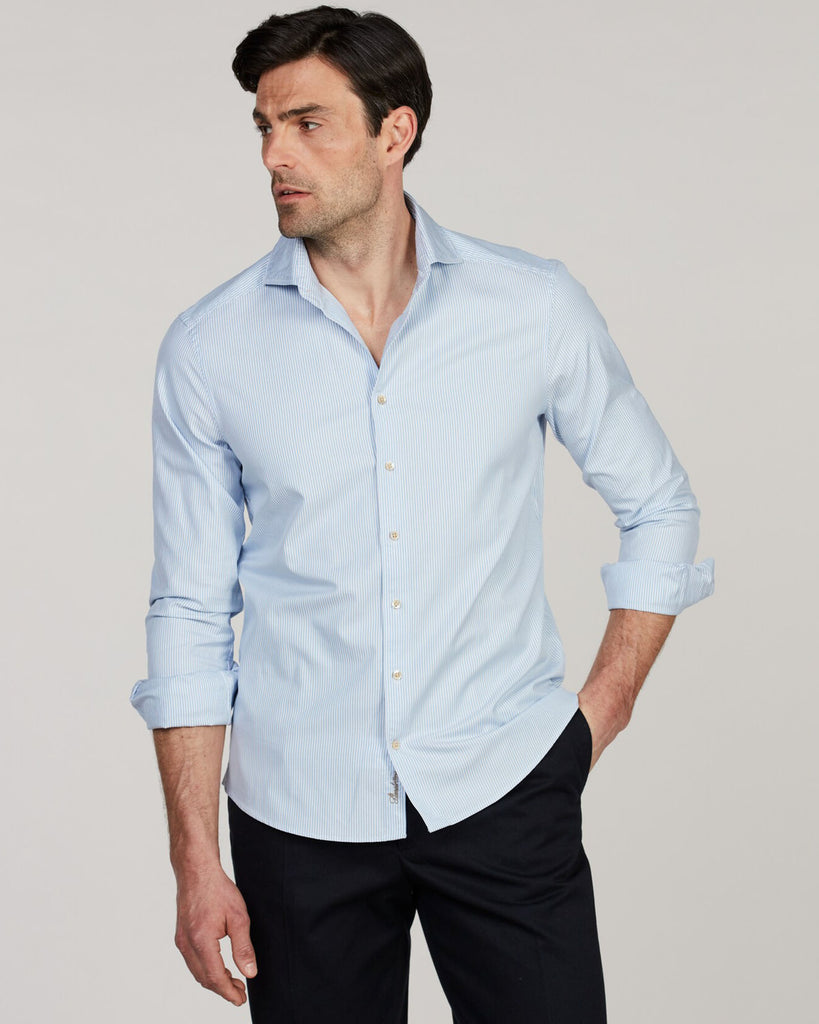 Regular Fit Stribet Twill Skjorte Blå