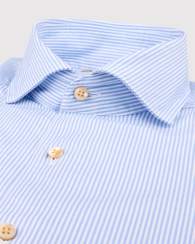 Regular Fit Stribet Twill Skjorte Blå