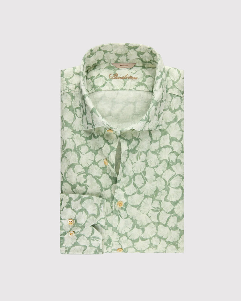 Slim Fit Blomster Skjorte Hør Grøn