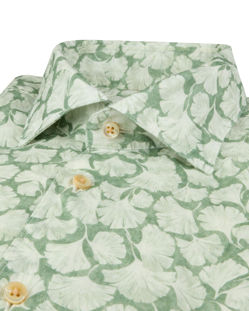 Slim Fit Blomster Skjorte Hør Grøn