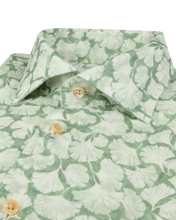 Regular Fit Blomster Skjorte Hør Grøn