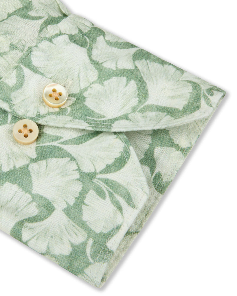 Regular Fit Blomster Skjorte Hør Grøn