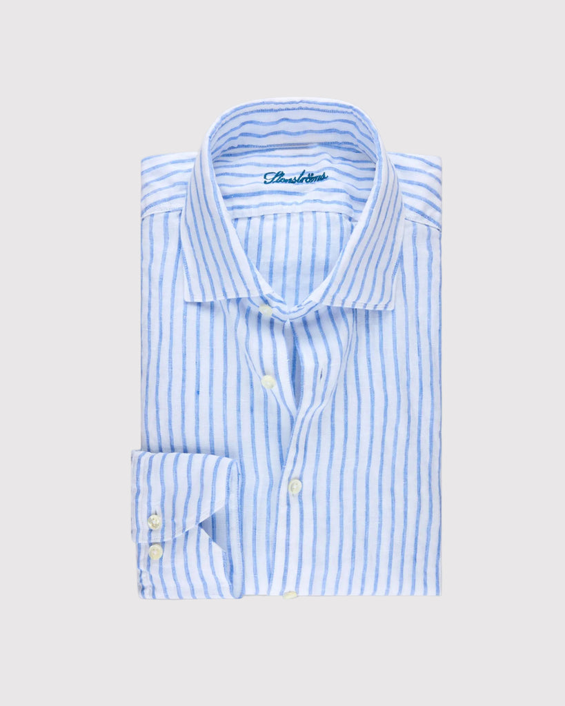 Slim Fit Skjorte Stribet Hør Blå