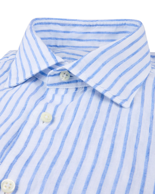 Slim Fit Skjorte Stribet Hør Blå