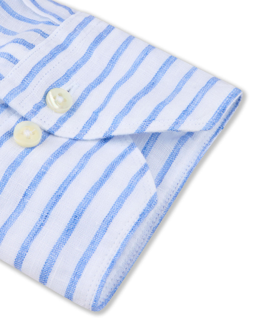 Slim Fit Skjorte Stribet Hør Blå