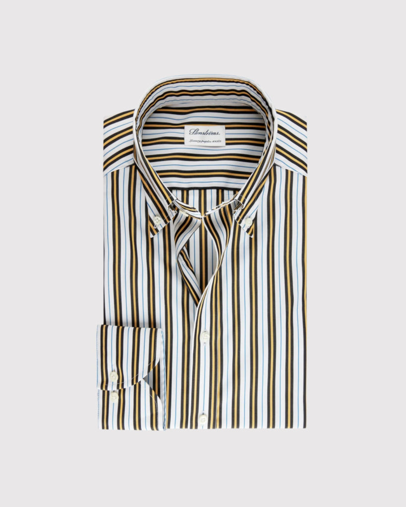 Slim Fit Yellow Stripe Skjorte Hvid