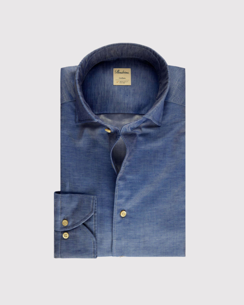 Slim Fit Cotton Linen Skjorte Blå