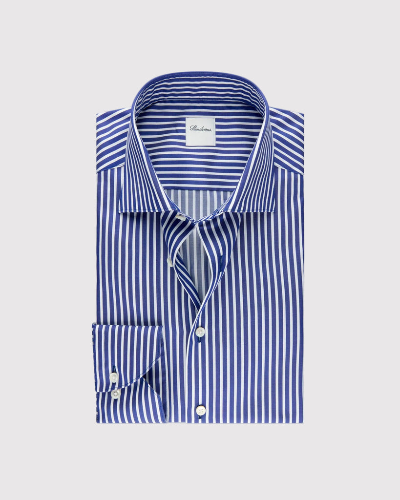 Slim Fit Stribet Skjorte Blå
