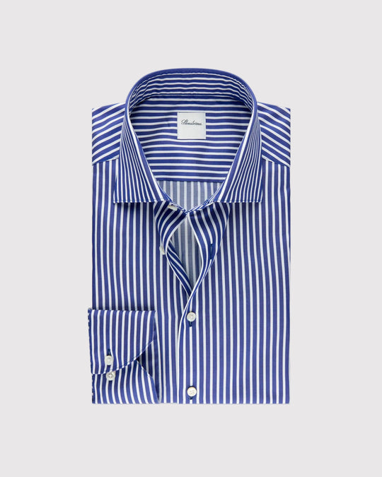 Slim Fit Stribet Skjorte Blå