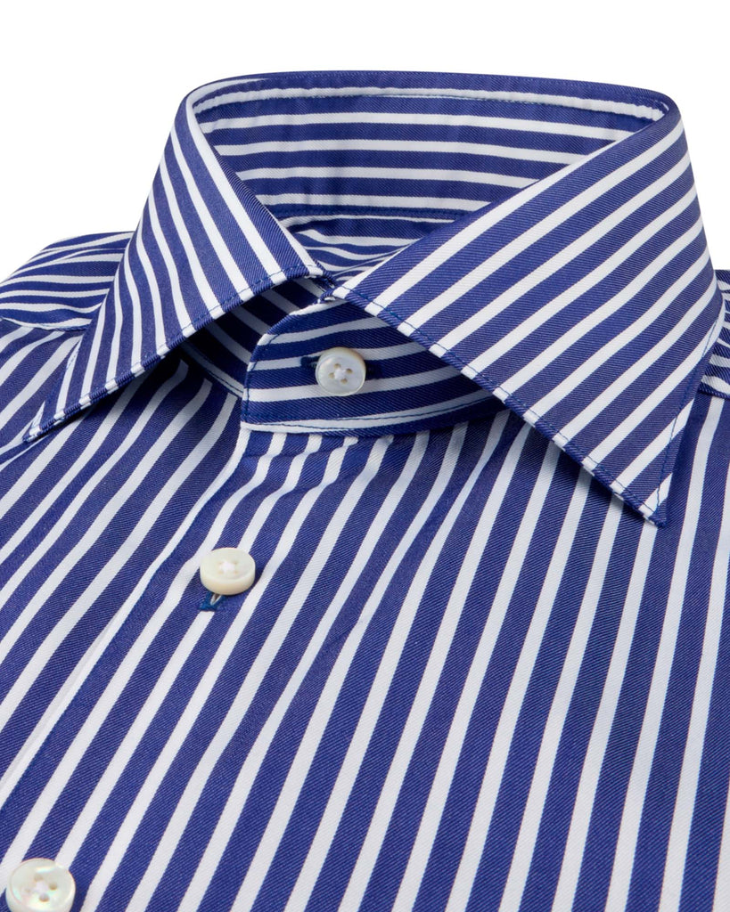 Slim Fit Stribet Skjorte Blå