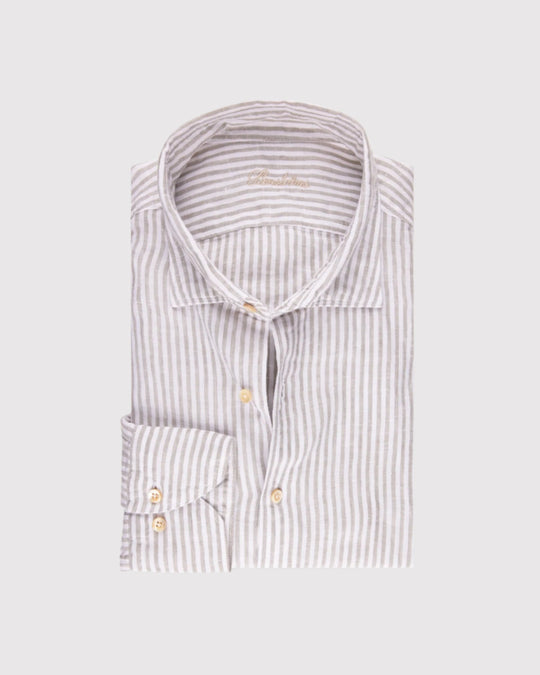 Slim Fit Stribet Hørskjorte Grå