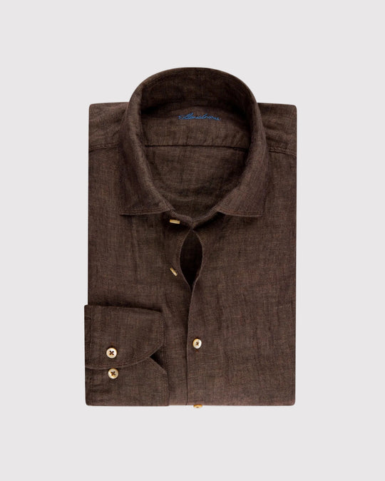 Slim Fit Hør Skjorte Brun