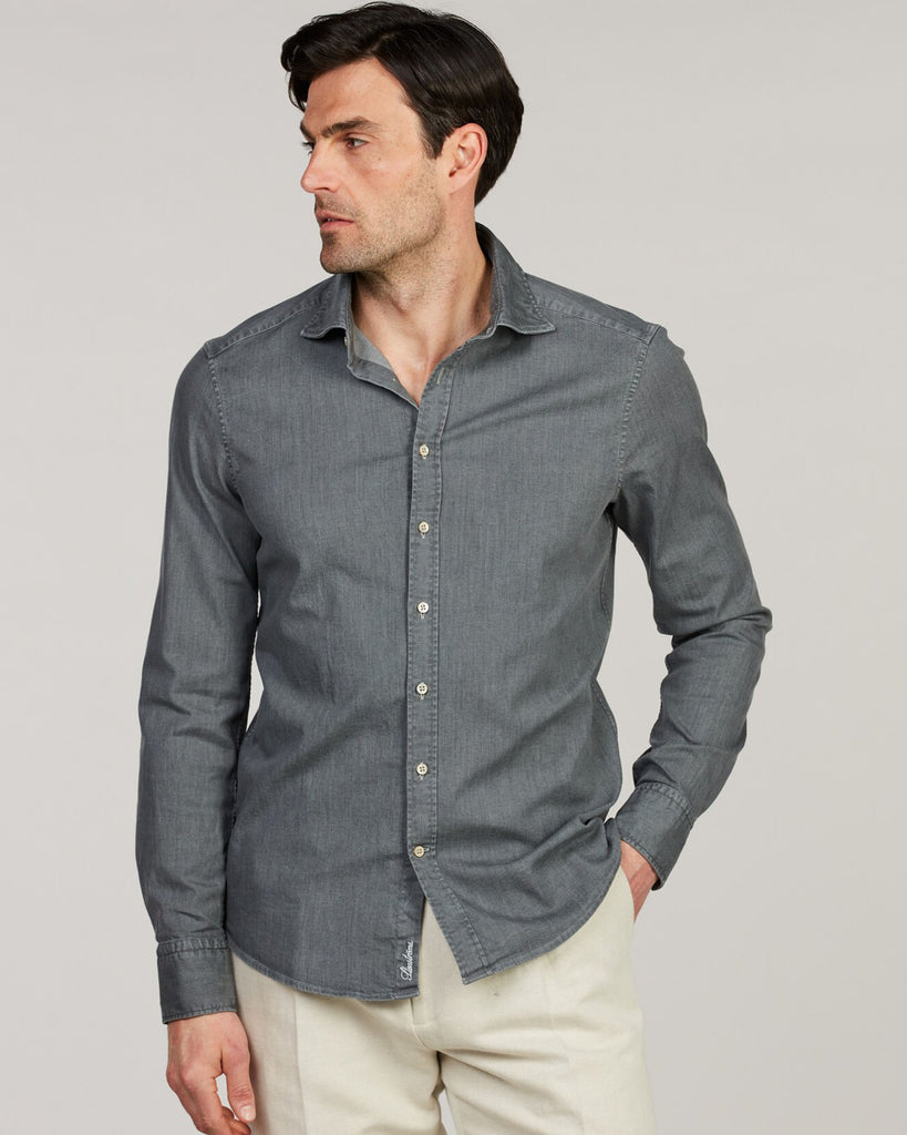 Slim Fit Denim Skjorte Grå