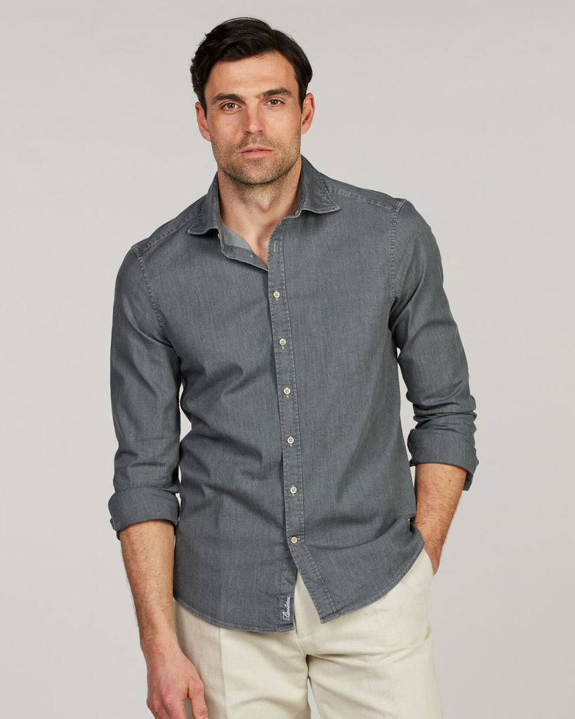 Slim Fit Denim Skjorte Grå