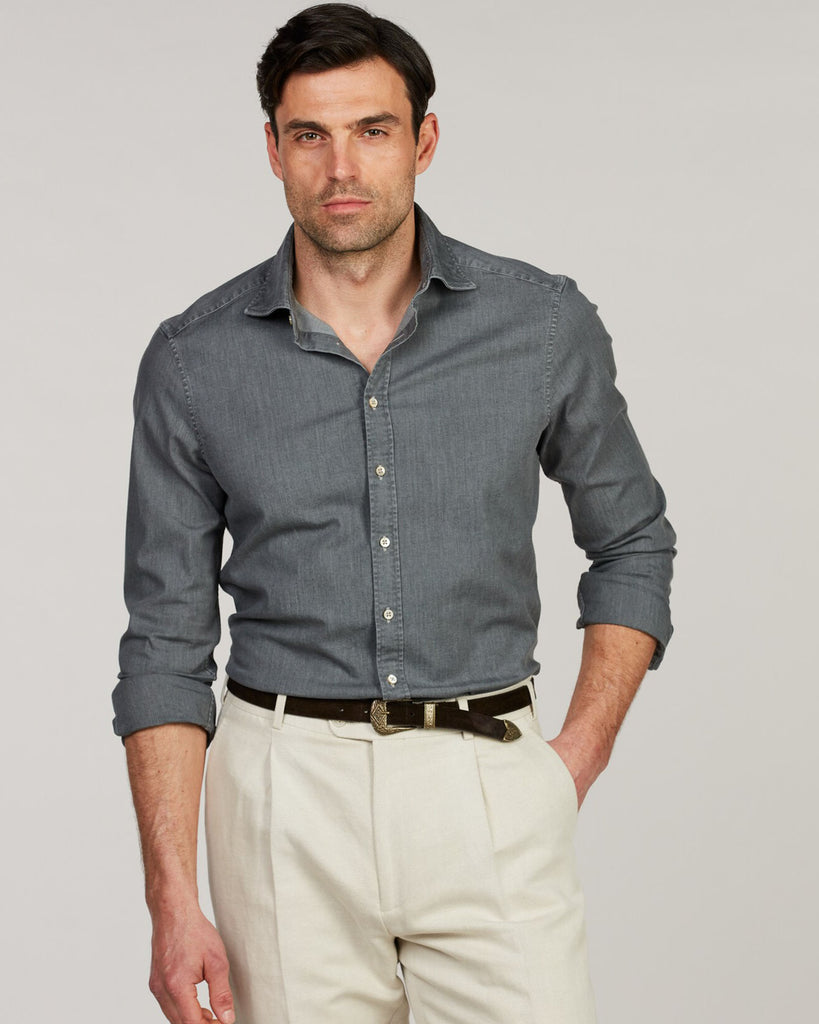 Slim Fit Denim Skjorte Grå