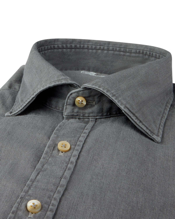 Slim Fit Denim Skjorte Grå
