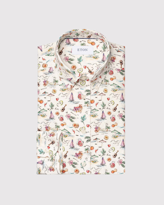 Slim Fit Sangria Hør Skjorte Hvid