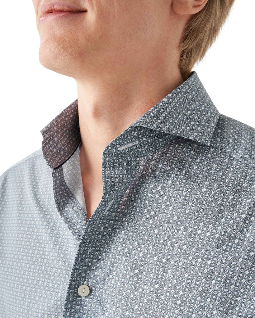 Slim Fit Poplin Print Blå