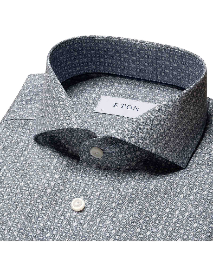 Slim Fit Poplin Print Blå