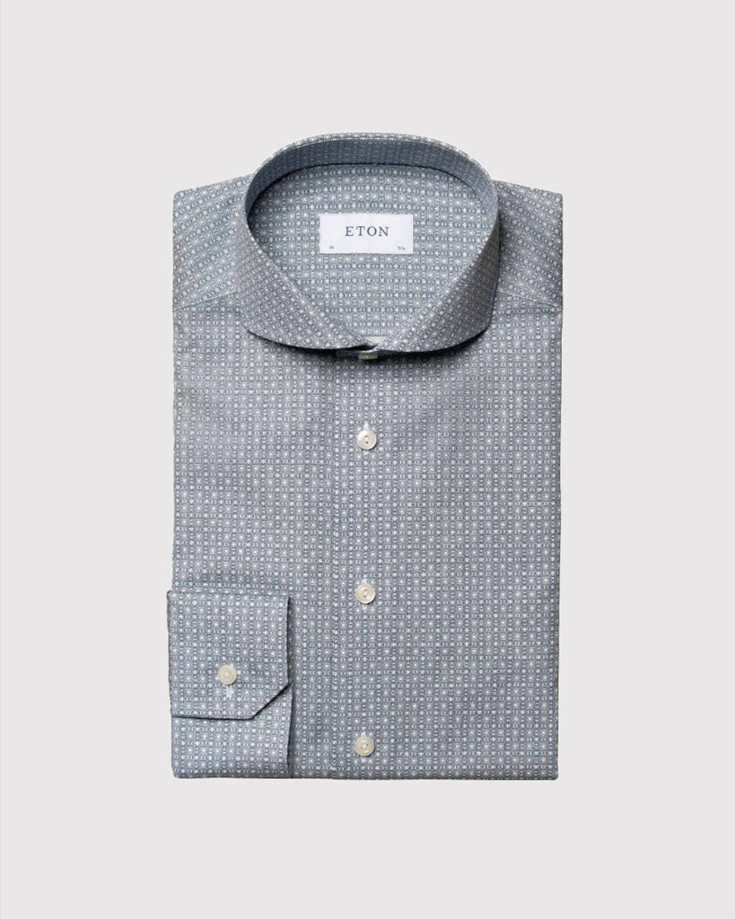 Slim Fit Poplin Print Blå