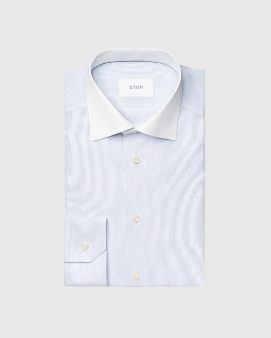 Slim Fit White Collar Striped Blå