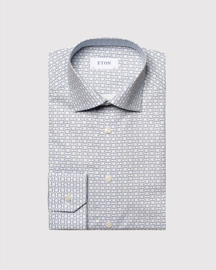 Slim Fit Geometric Skjorte Blå