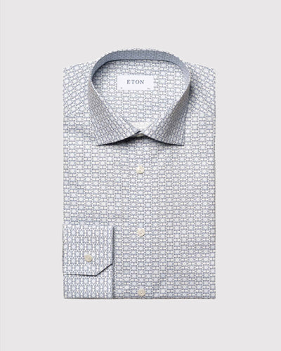 Slim Fit Geometric Skjorte Blå