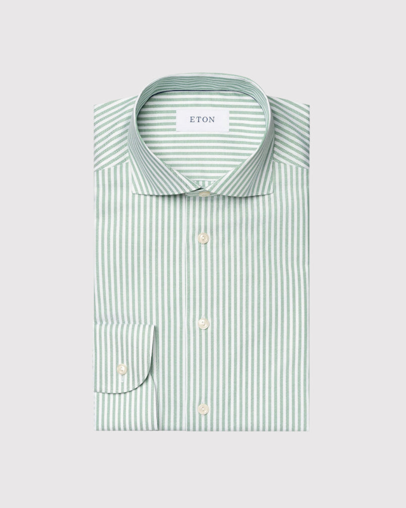 Slim Fit Oxford Skjorte Strib Grøn