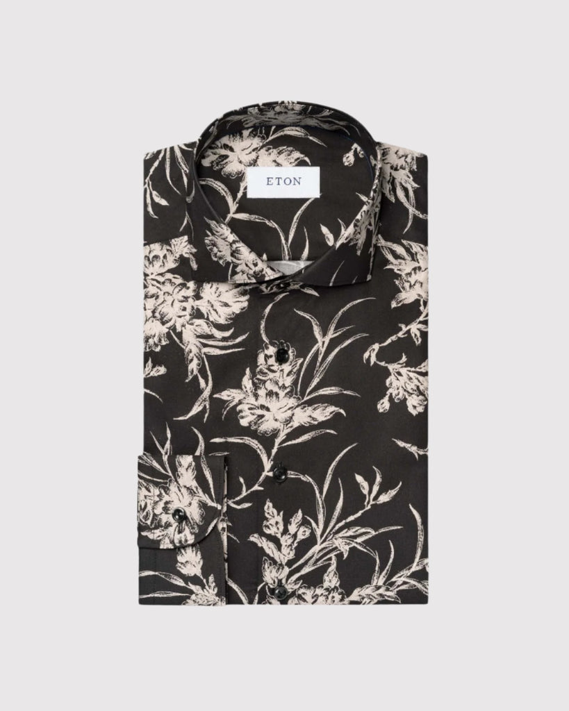 Contemporary Fit Floral Twill Skjorte Sort