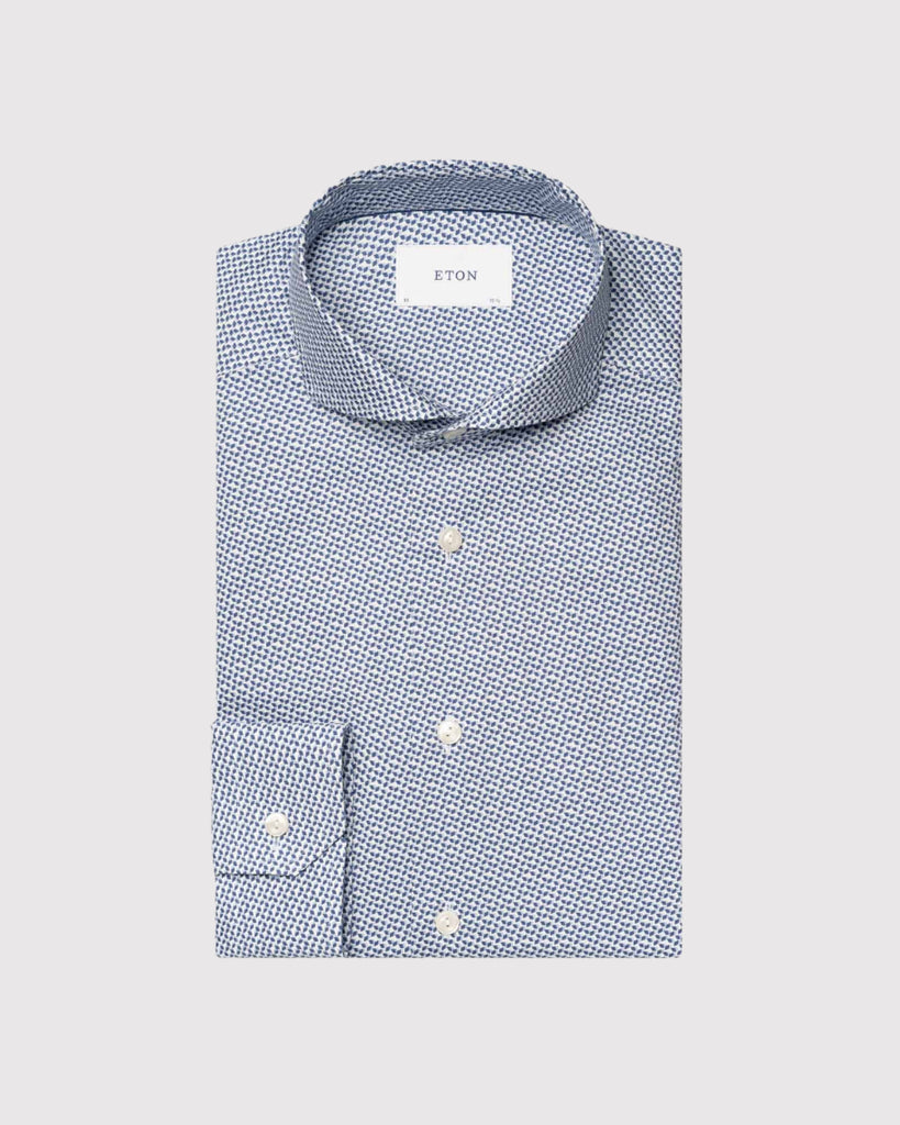 Slim Fit Micro Geometric Skjorte Blå