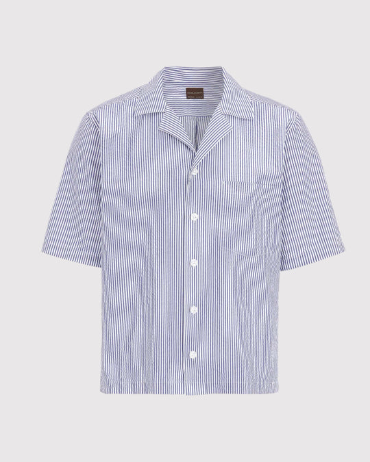 Cuban Skjorte Seersucker Blå