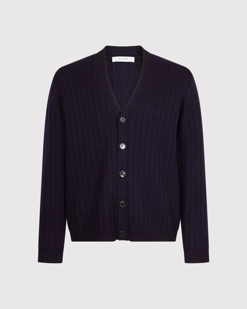 Rib Strik Cardigan Blå