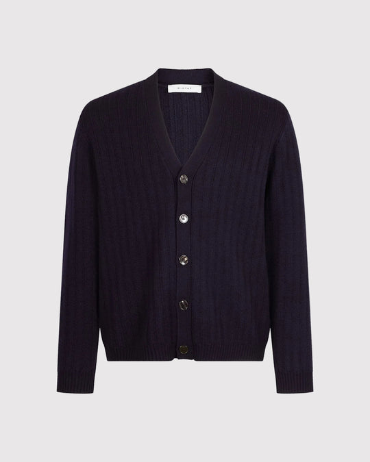 Rib Strik Cardigan Blå