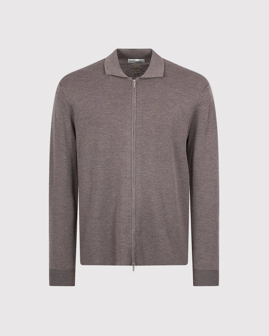 Merino Zip Cardigan Taupe