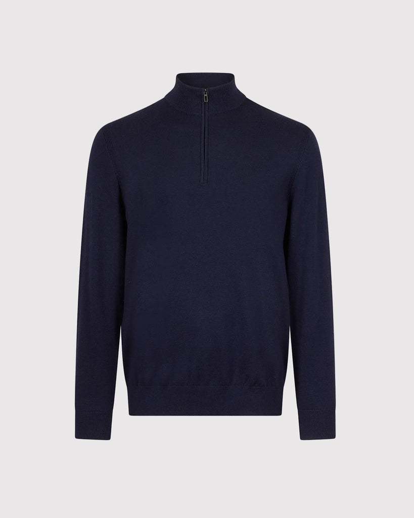 Visc Cashmere Zip Strik Blå