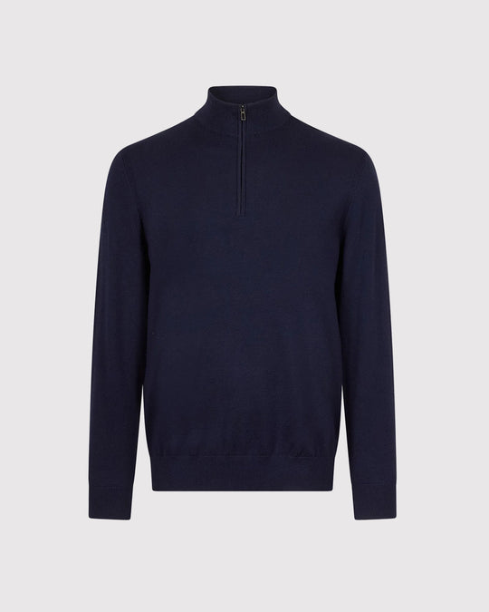 Visc Cashmere Zip Strik Blå