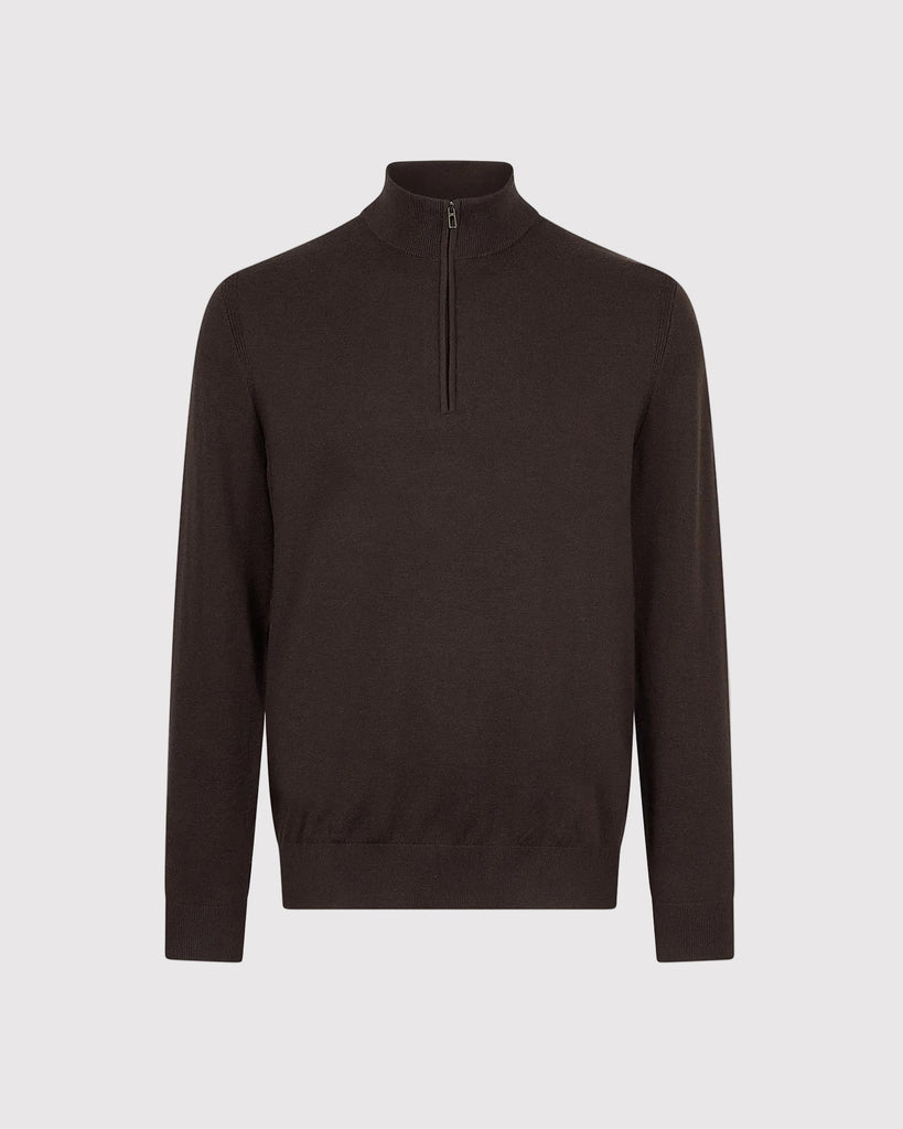 Visc Cashmere Zip Strik Brun
