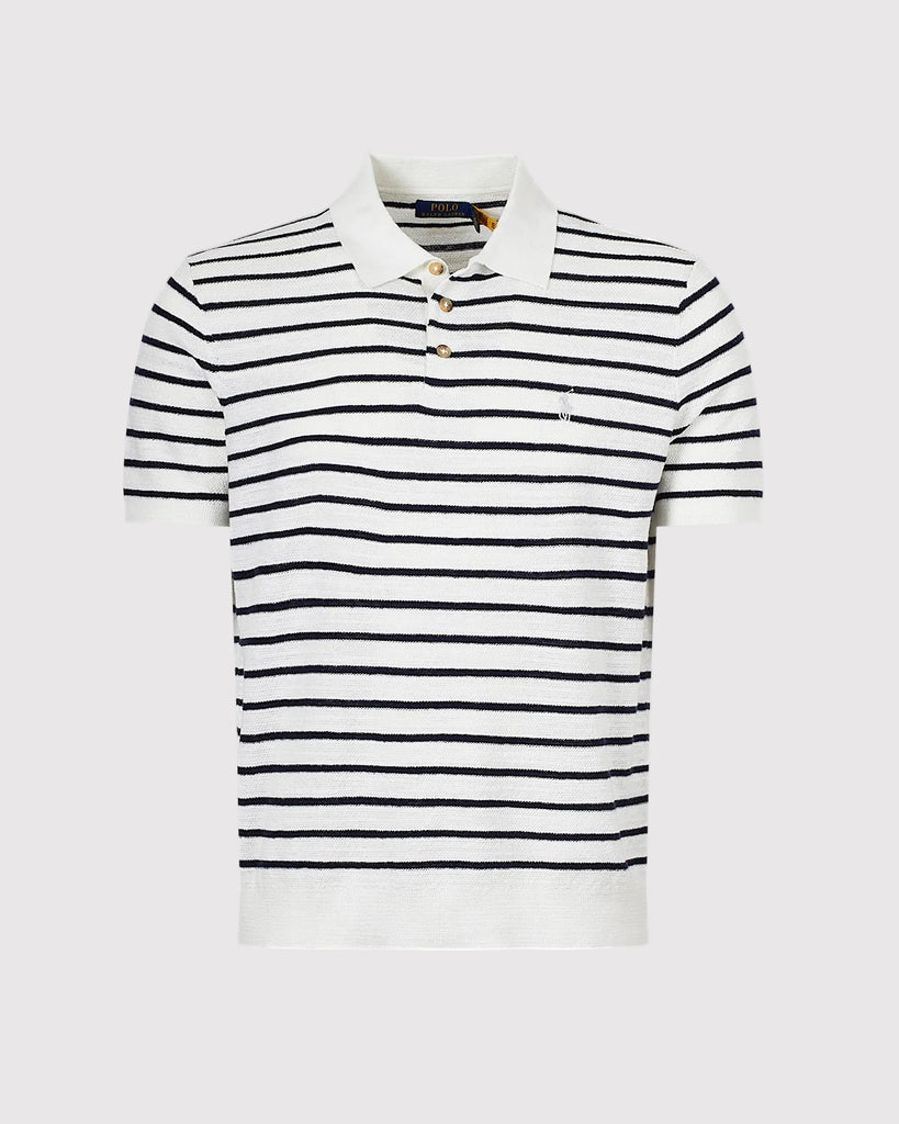 Texture Polo Knit Strib Hvid