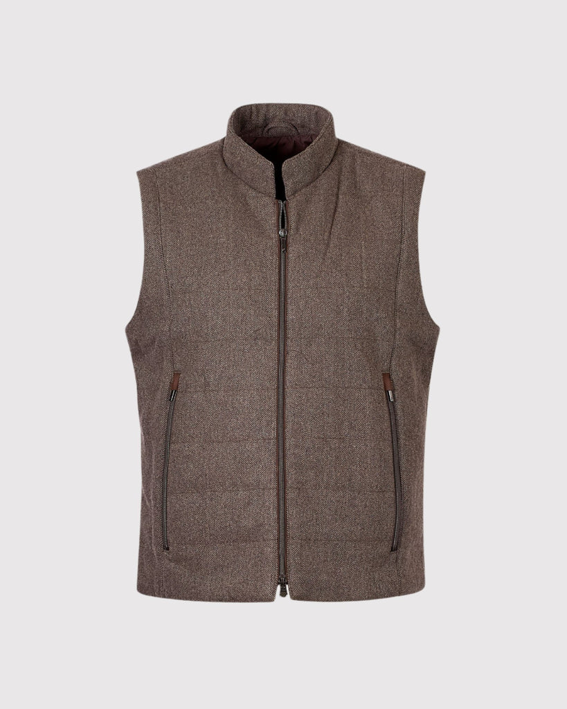 Vest Zip Herringbone Brun