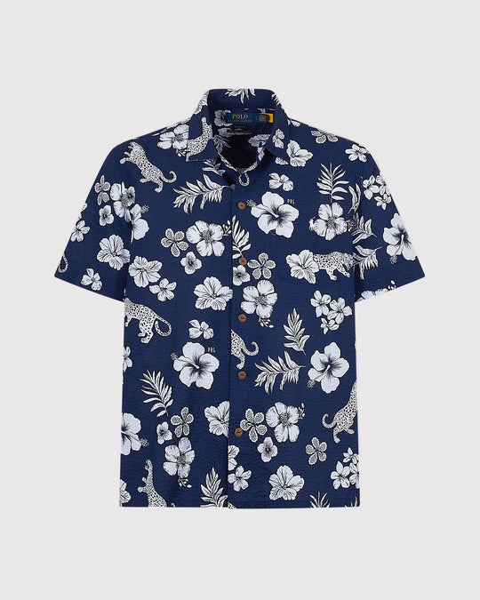 Seersucker Flower Shirt Blå