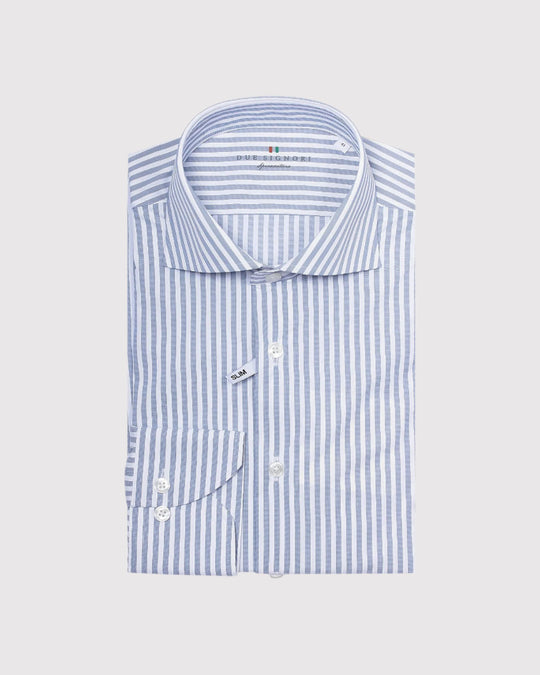 Slim Fit Stribet Skjorte Blå