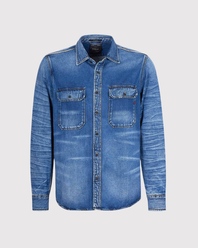 Denim Pocket Skjorte Blå