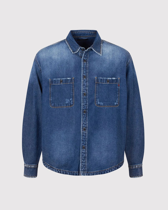 2 Pocket Denim Overshirt Blå