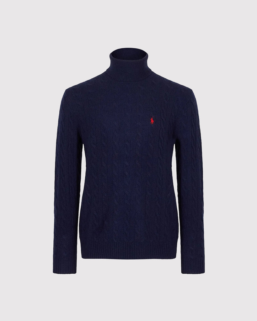 Wool Cash Cable Rollneck Blå